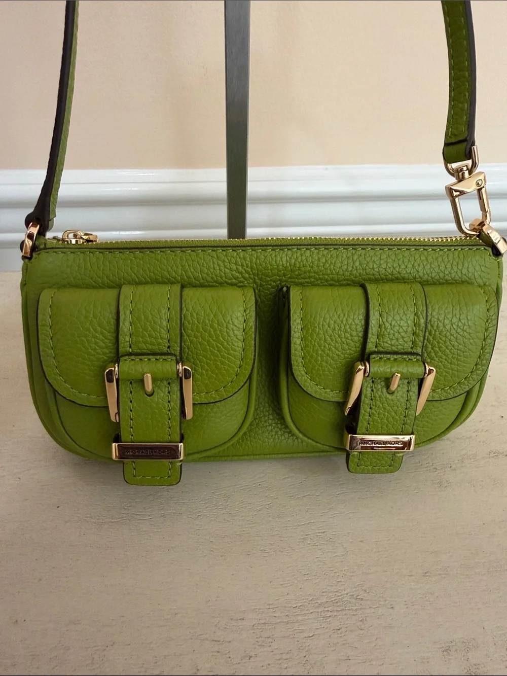 Michael Kors Green Leather Double Pocket Mini Shoulder Bag - Picture 3 of 5